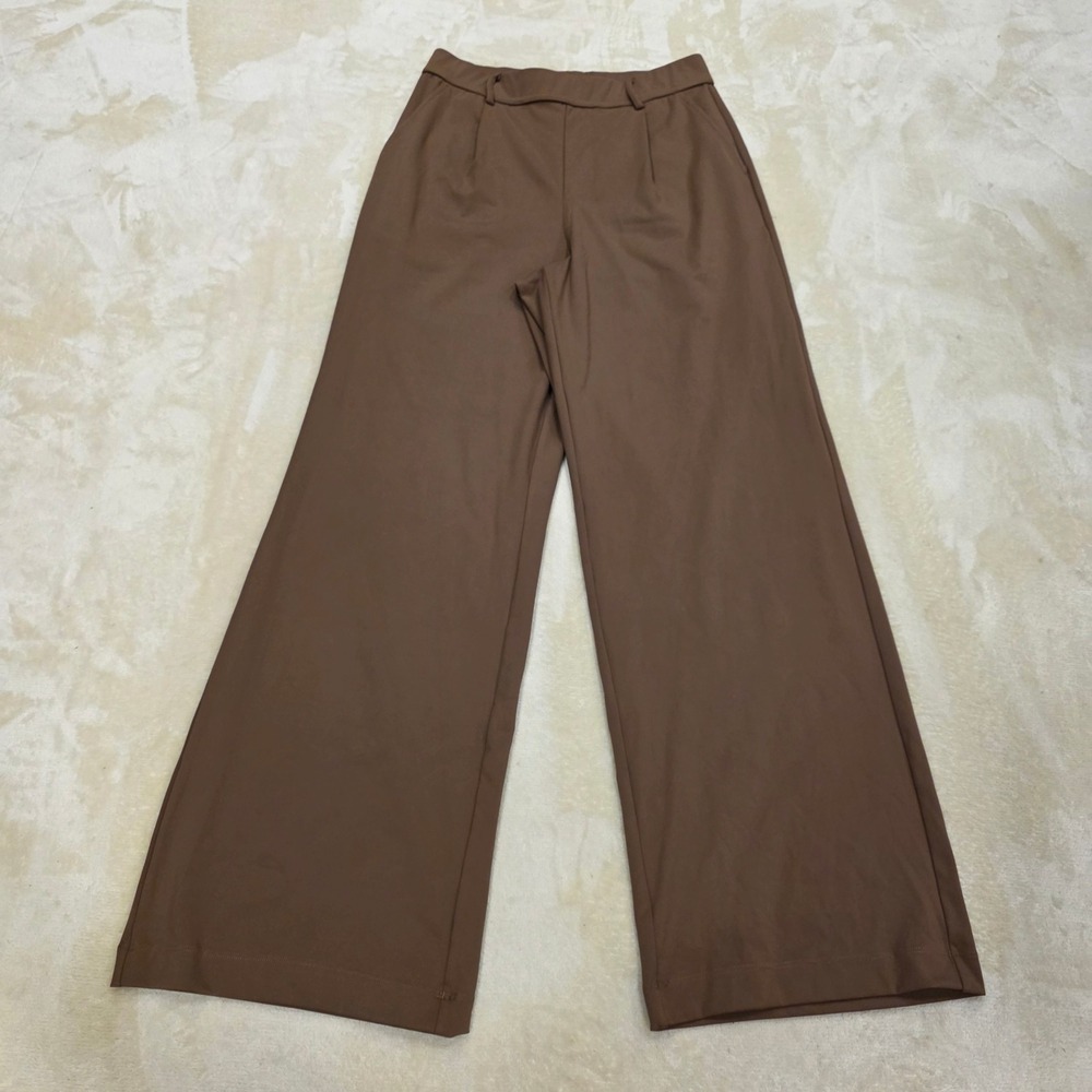 Halara High Waisted Wide Leg Work Pants Brown Size Small Regular Pleated Stretch